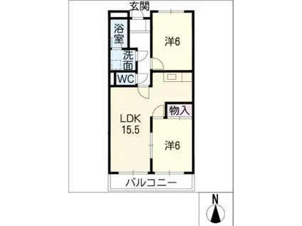 サニーハイム杉木(2LDK/2階)の間取り写真