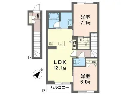 シャーメゾンヌーヴェルメール(2LDK/2階)の間取り写真