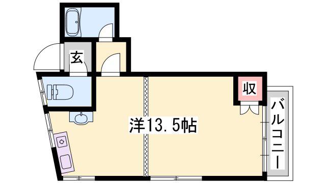東口ハイツ(ワンルーム/2階)の間取り写真