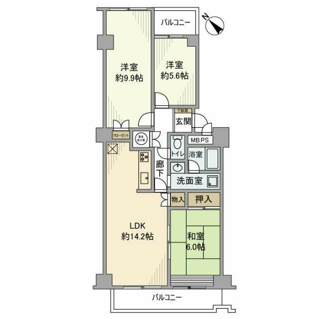 鎌倉グリーンマンション(3LDK/10階)の間取り写真