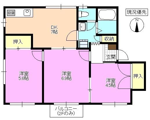 タウニー樹里D棟(3DK/2階)の間取り写真