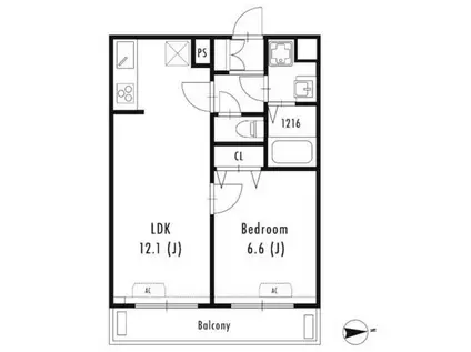 グランパセオ文京小日向(1LDK/2階)の間取り写真