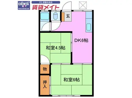 高砂荘(2DK/2階)の間取り写真