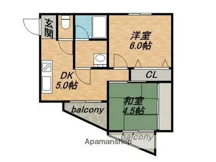 サンパークII(2DK/4階)の間取り写真