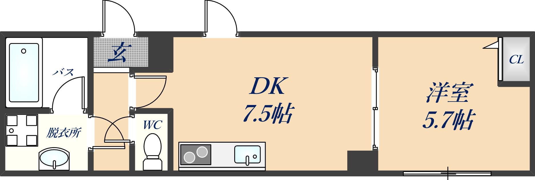 ネイビーハウス(1DK/1階)の間取り写真