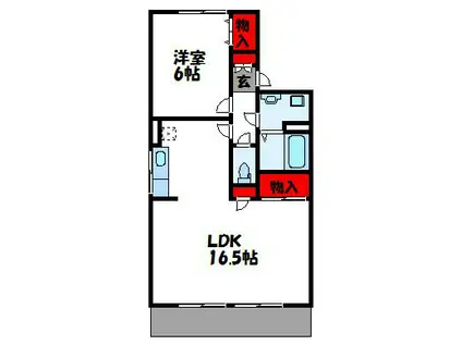 ボヌール新宮(1LDK/1階)の間取り写真