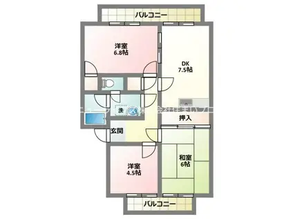 ウインディア阿部(3DK/1階)の間取り写真