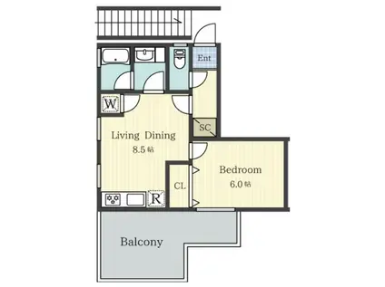 ザ・スタンダード アパートメント(1LDK/2階)の間取り写真