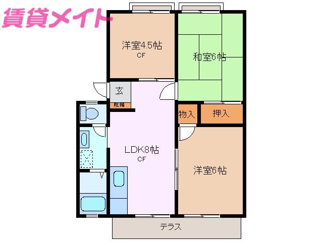 シャンポールAK(3LDK/1階)の間取り写真