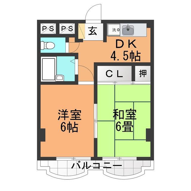 ペガサス座エニフ(2DK/2階)の間取り写真