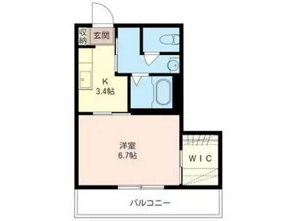 ユーチャリスC(1K/2階)の間取り写真