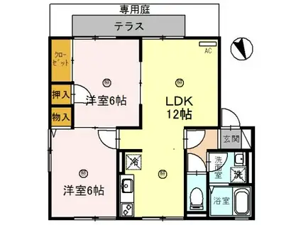サニーハイツ田寺A(2LDK/1階)の間取り写真