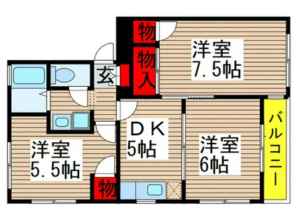 パ-クハイムゆりの木B棟(3DK/1階)の間取り写真
