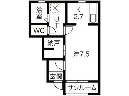 ウィローズ本通(1SK/1階)の間取り写真