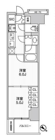 WORVE横浜伊勢佐木町(2K/3階)の間取り写真
