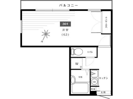 グランツ鎌田(1K/3階)の間取り写真