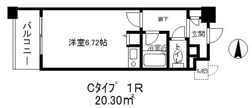 プライムコート武庫之荘(ワンルーム/6階)の間取り写真