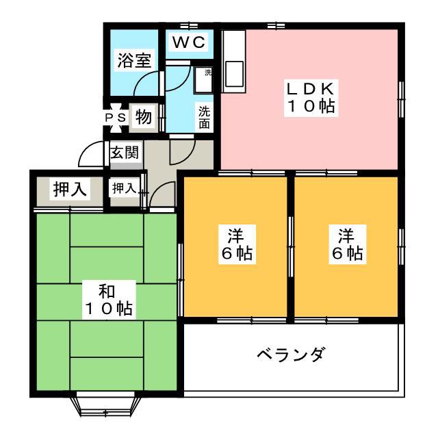 徳川台ロイヤルマンション(3LDK/2階)の間取り写真