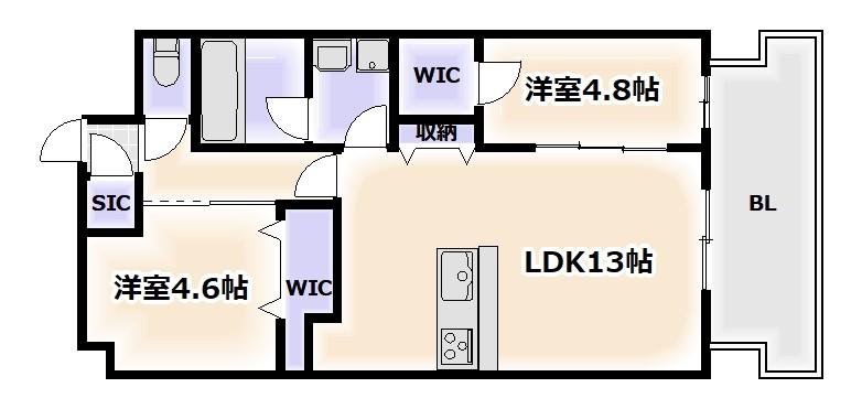 スプランディッド難波VII(2LDK/2階)の間取り写真