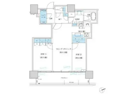 パークシティ柏の葉キャンパス ザ・ゲートタワー ウエスト(2LDK/16階)の間取り写真