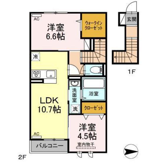 ルヴァン ドゥ ソレイユ(2LDK/2階)の間取り写真