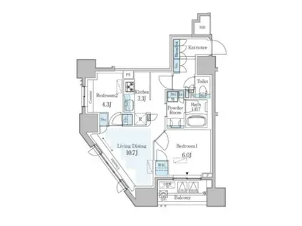 GRAN PASEO横浜関内PREMIUM(2LDK/2階)の間取り写真