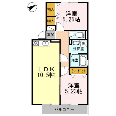 ラヴェール北五葉(2LDK/2階)の間取り写真