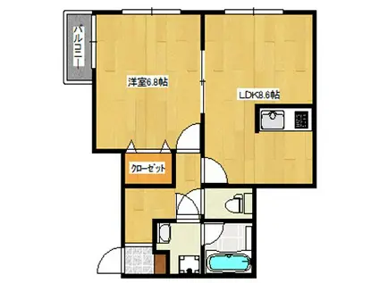 HAPPINESS長原(1LDK/2階)の間取り写真