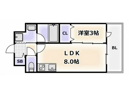 グランドステージ花園(1LDK/9階)の間取り写真