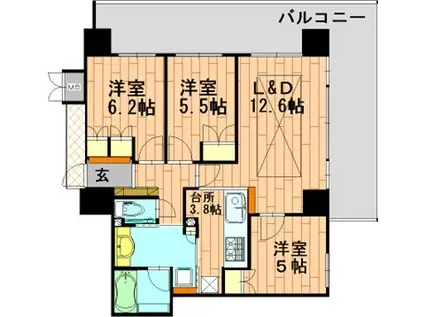 ロジュマン高槻(3LDK/8階)の間取り写真