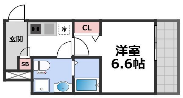 シャトーレ南巽(1K/1階)の間取り写真