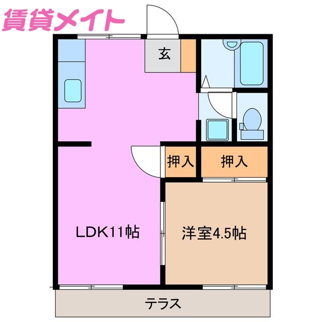 コーポ杉谷3(1LDK/1階)の間取り写真