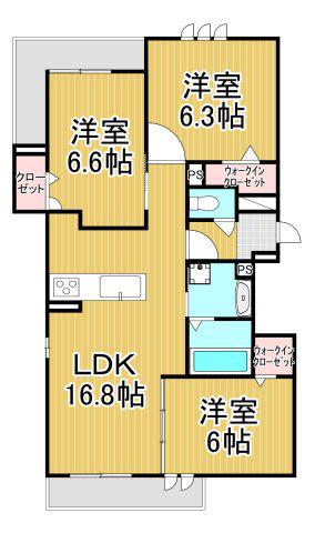 アンバーキューブC(3LDK/3階)の間取り写真