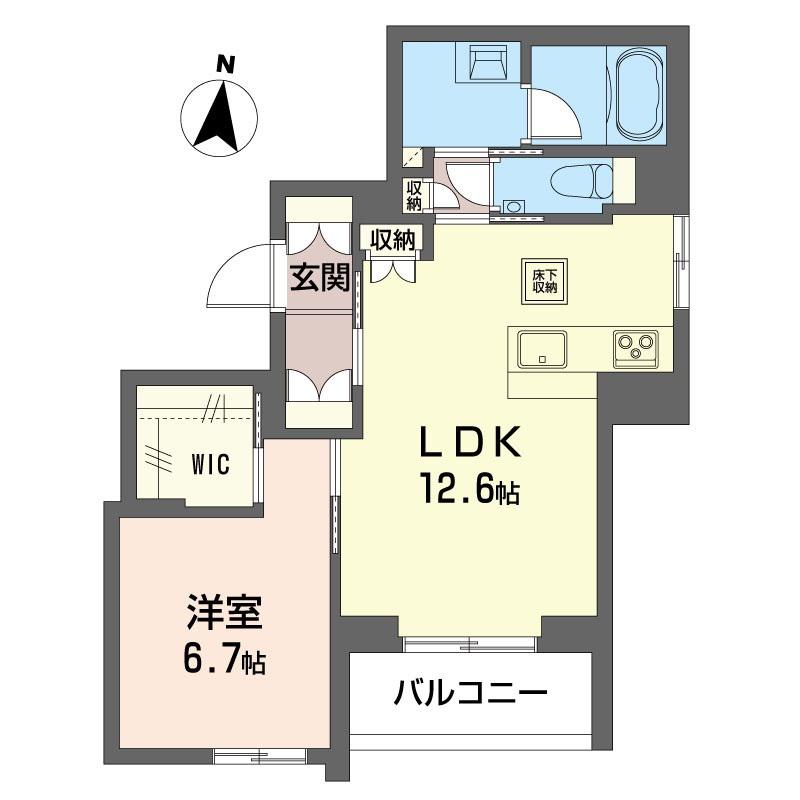 リアン下馬 イースト(1LDK/1階)の間取り写真