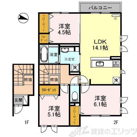 サニーコート B棟(3LDK/2階)の間取り写真