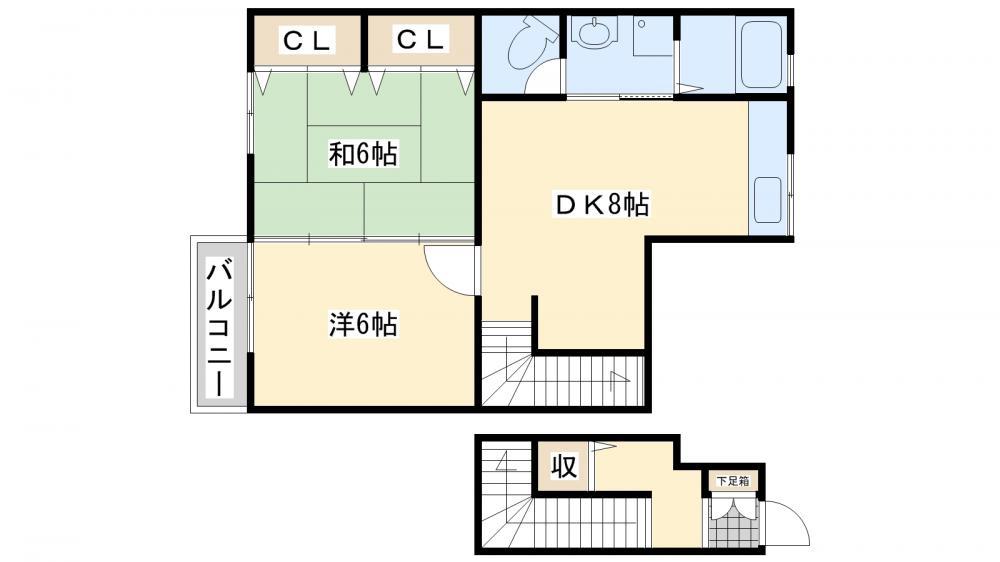レフィナード 木屋瀬(2DK/2階)の間取り写真