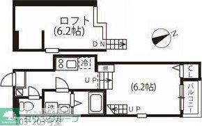 ハーモニーテラス川名町II(1K/2階)の間取り写真