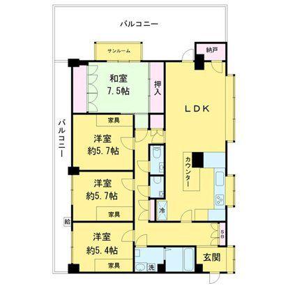 パルシティ笈川(4LDK/4階)の間取り写真