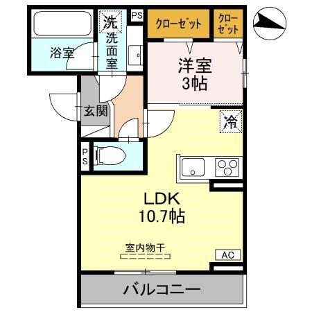 D-ROOM南笹口(1LDK/2階)の間取り写真