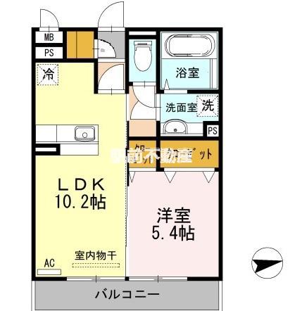 グランドソレイユ荒尾(1LDK/3階)の間取り写真