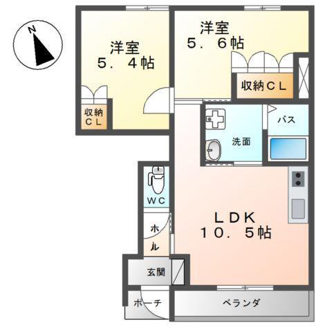 ヴィーブルハイツ B(2LDK/1階)の間取り写真