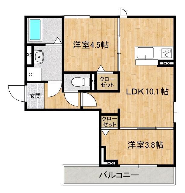 アルコイーリス(2LDK/2階)の間取り写真