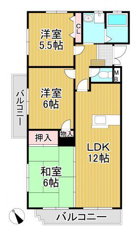 タモンズハートビレッジA(3LDK/2階)の間取り写真