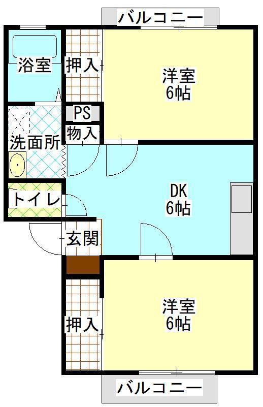 グリンピュア(2DK/2階)の間取り写真