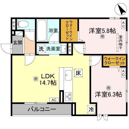 D-ROOM 大橋(2LDK/3階)の間取り写真