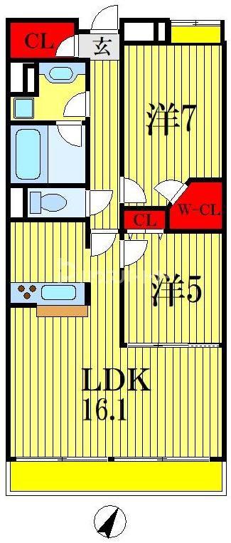 アリーム稲毛海岸(2LDK/6階)の間取り写真