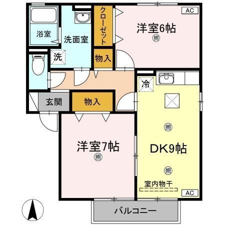 セジュールサライB棟(2DK/1階)の間取り写真