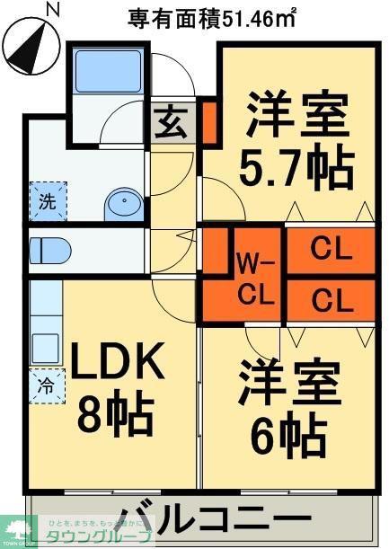 サンヒルズ秀栄(2LDK/3階)の間取り写真