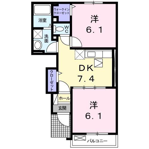 アスピラシオン(2DK/1階)の間取り写真