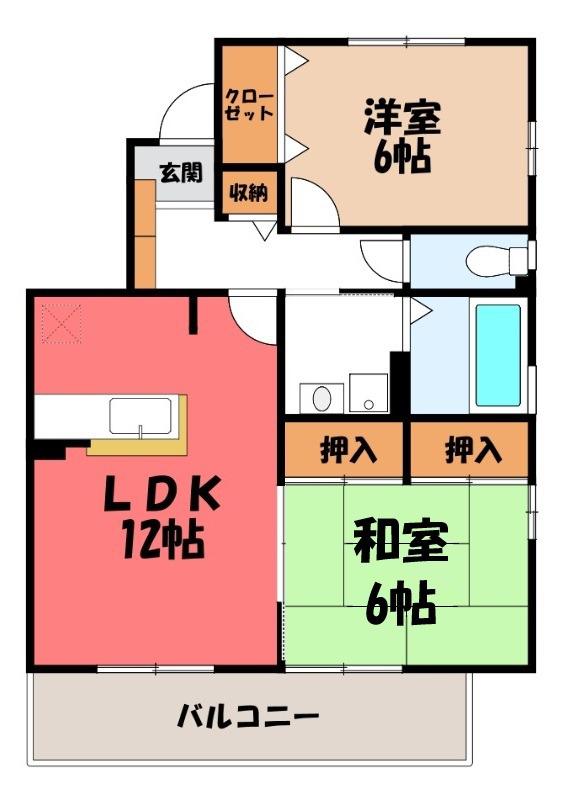 パティオ C(2LDK/2階)の間取り写真